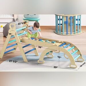BlueWood Pikler Triangle Set 7-in-1 Wooden Montessori Climber (Excellent)